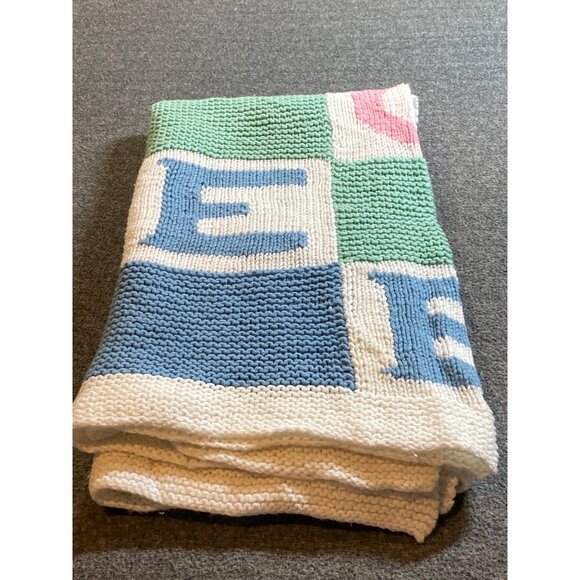 ABCDEF Alphabet Blocks Knit Baby Blanket Pink Blue White Green Security Lovey - Picture 3 of 9